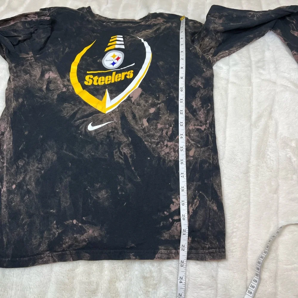 NFL Nike Boys Kid XL Long Sleeve Pittsburgh Steelers Bleach Dye Fall Upcycle Tee